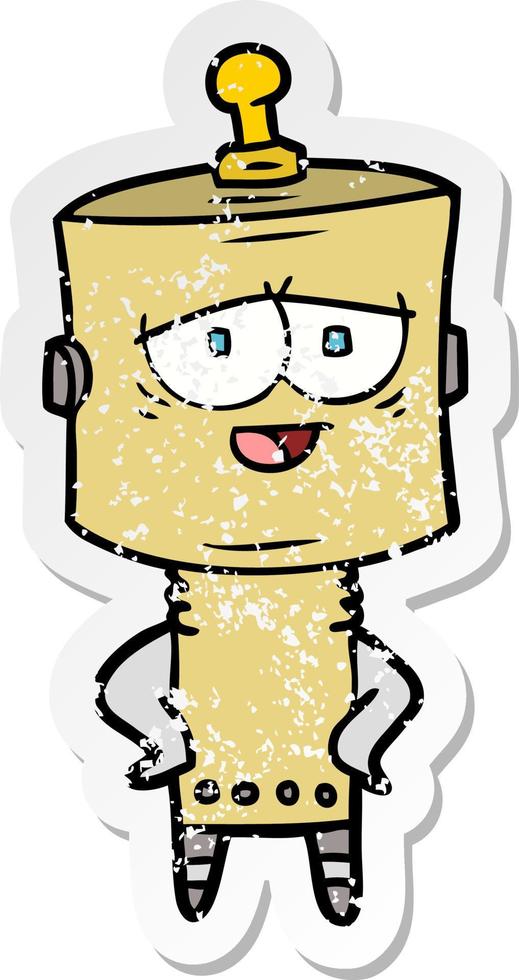 distressed sticker of a cartoon robot vector