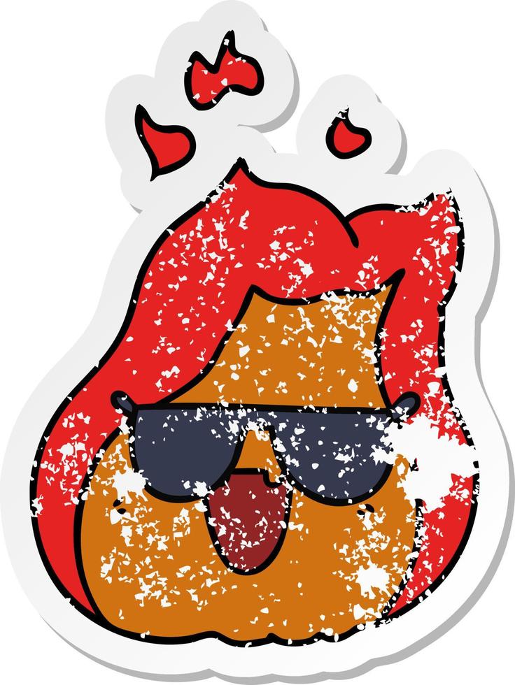 distressed sticker cartoon kawaii flames in shades vector