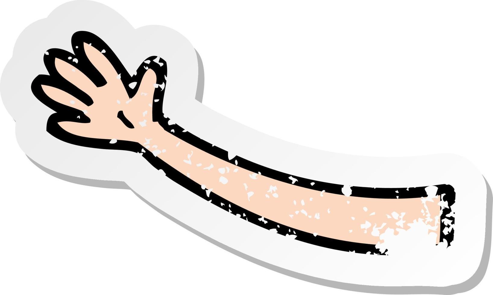 retro distressed sticker of a cartoon arm vector
