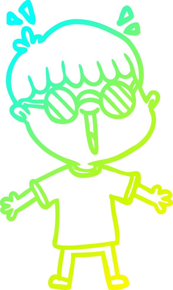 cold gradient line drawing cartoon boy wearing spectacles vector