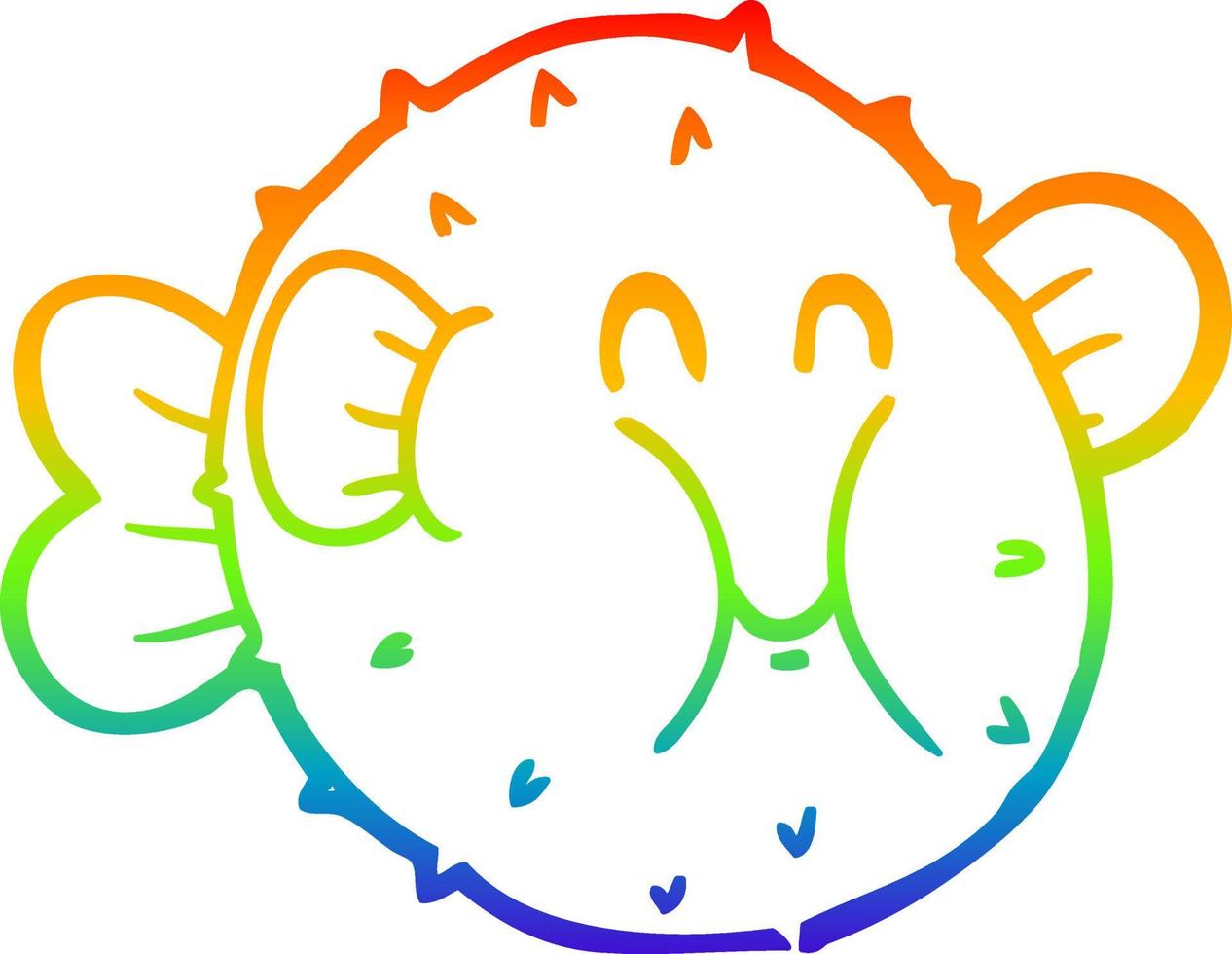 rainbow gradient line drawing cartoon puffer fish vector