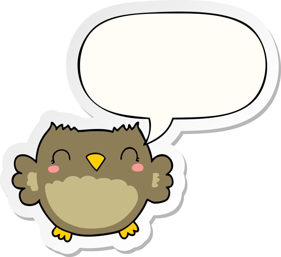 cute cartoon owl and speech bubble sticker vector