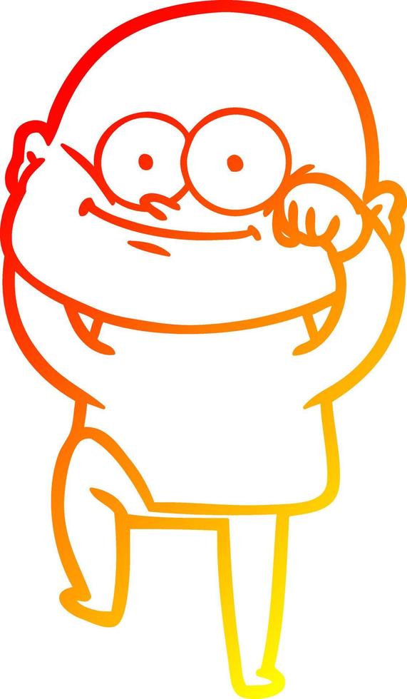 warm gradient line drawing cartoon bald man staring vector