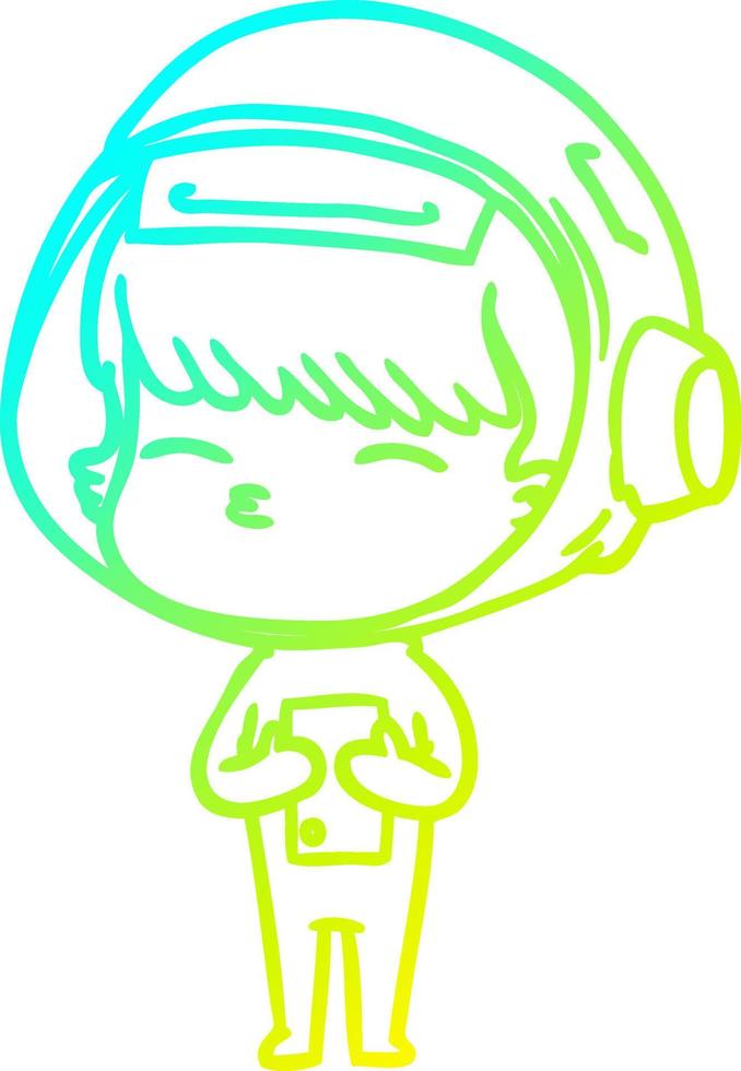 cold gradient line drawing cartoon curious astronaut vector