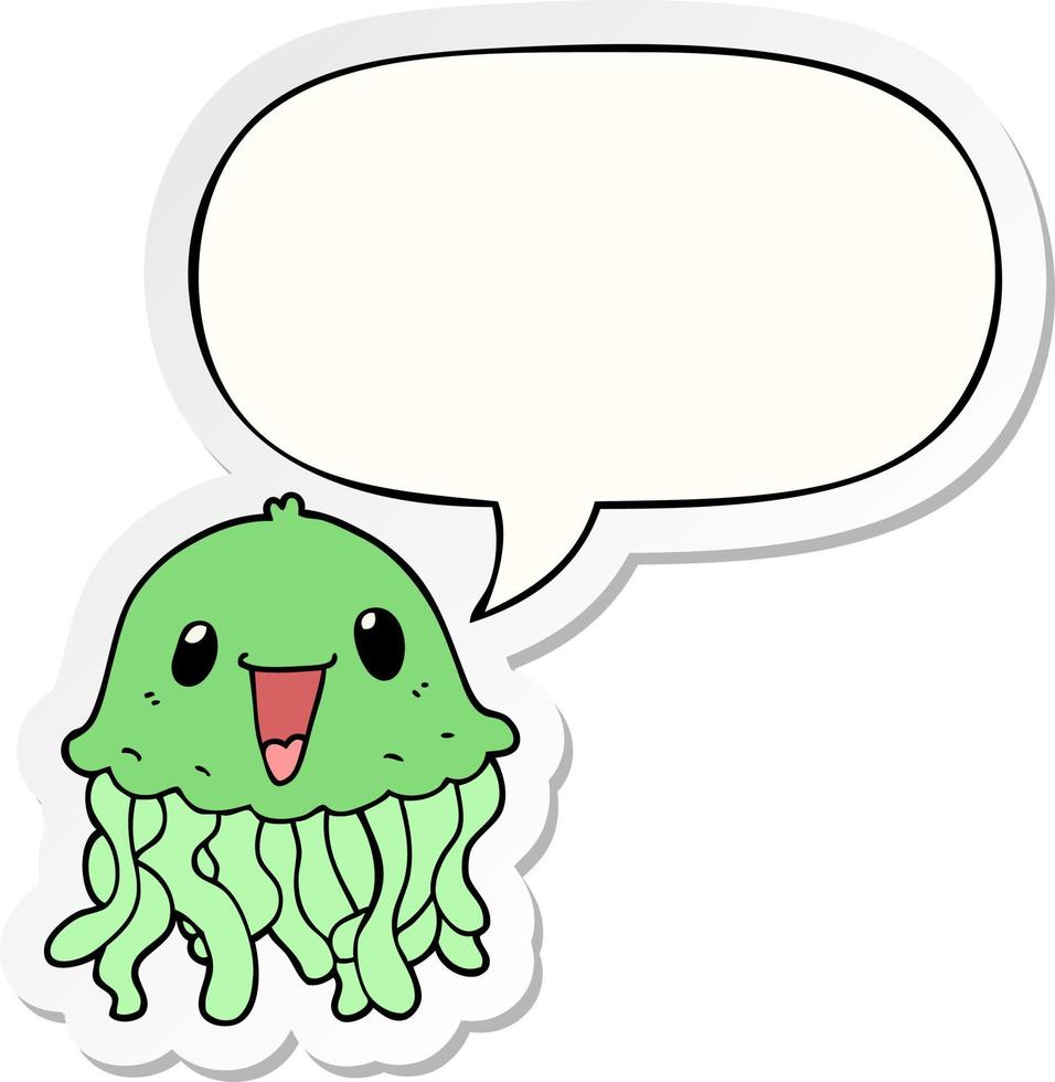 cartoon jellyfish and speech bubble sticker vector