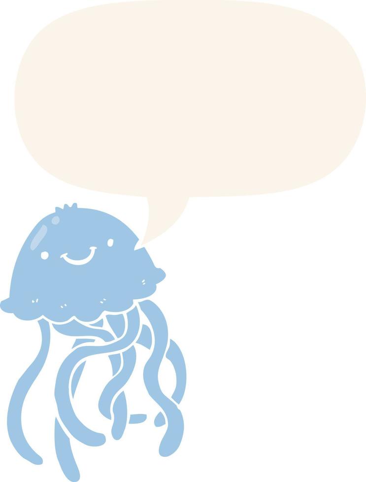 caricatura, feliz, medusa, y, burbuja del discurso, en, estilo retro vector