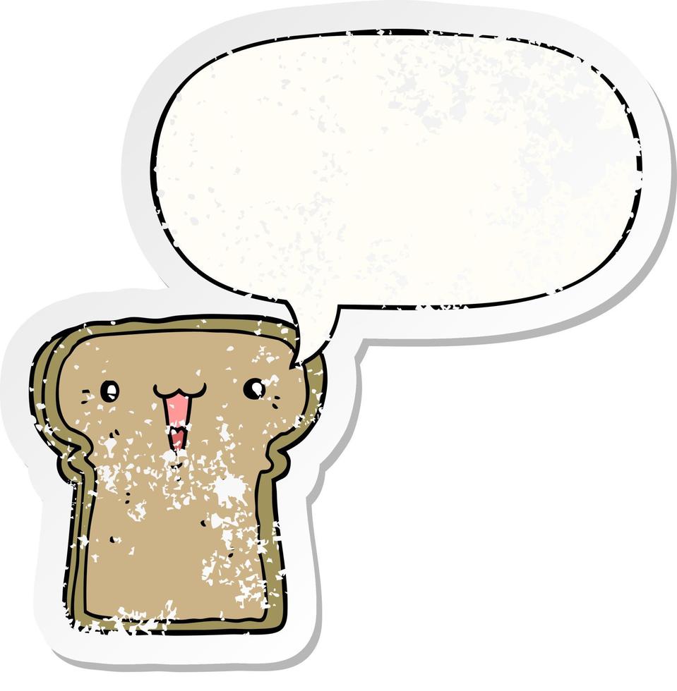 cute cartoon toast and speech bubble distressed sticker vector