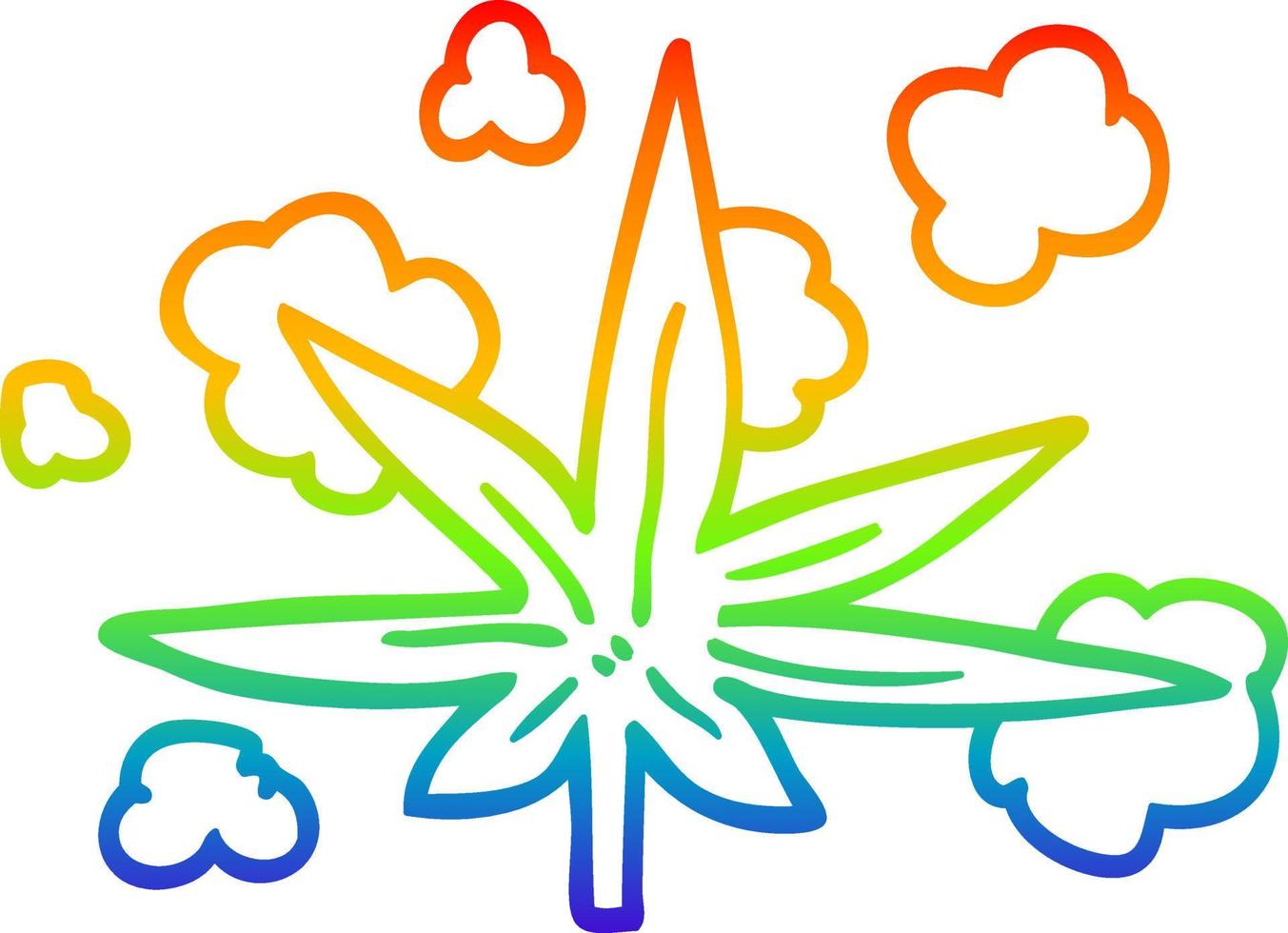 rainbow gradient line drawing cartoon marijuana leaf vector