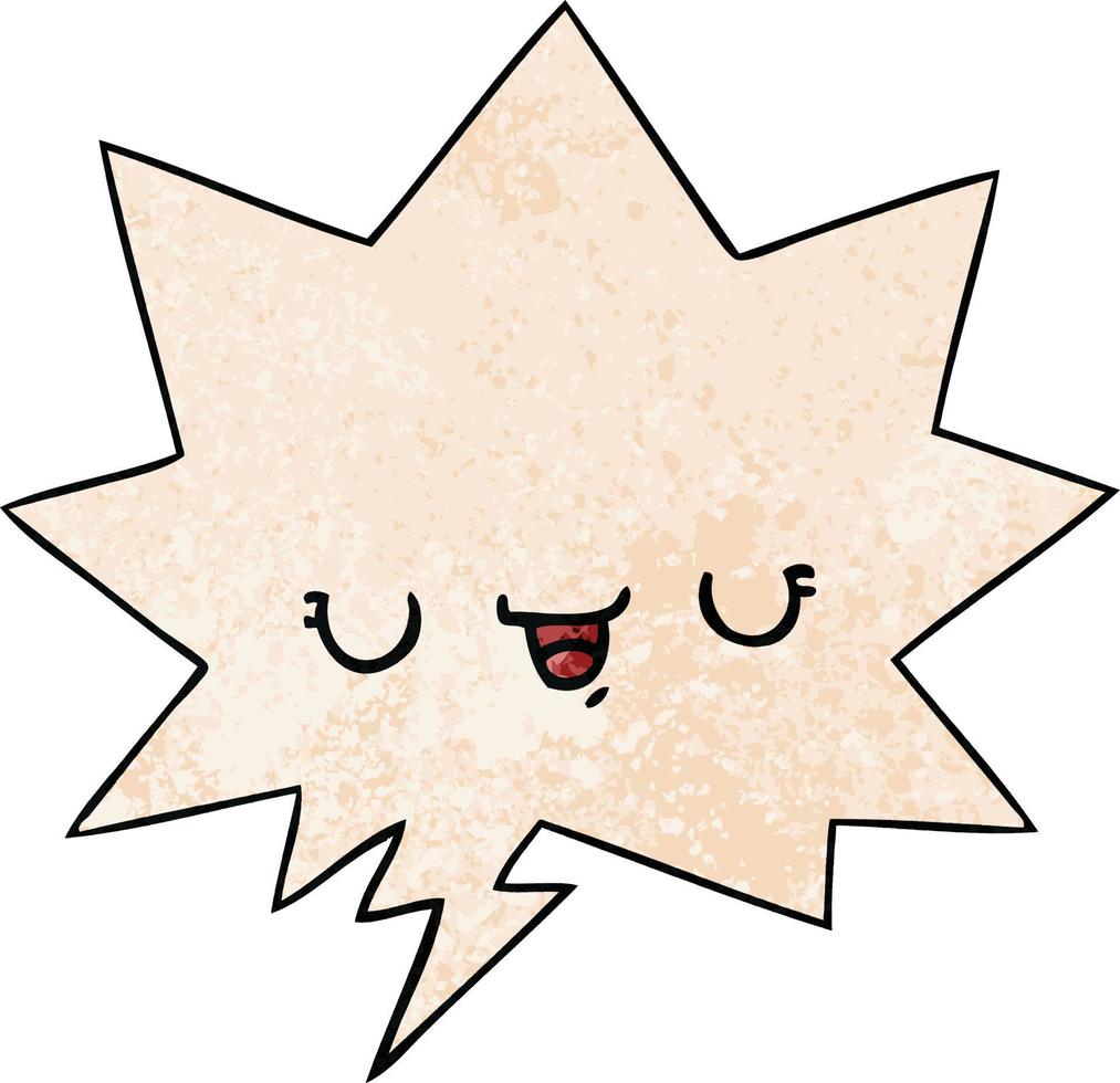 happy cartoon expression and speech bubble in retro texture style vector