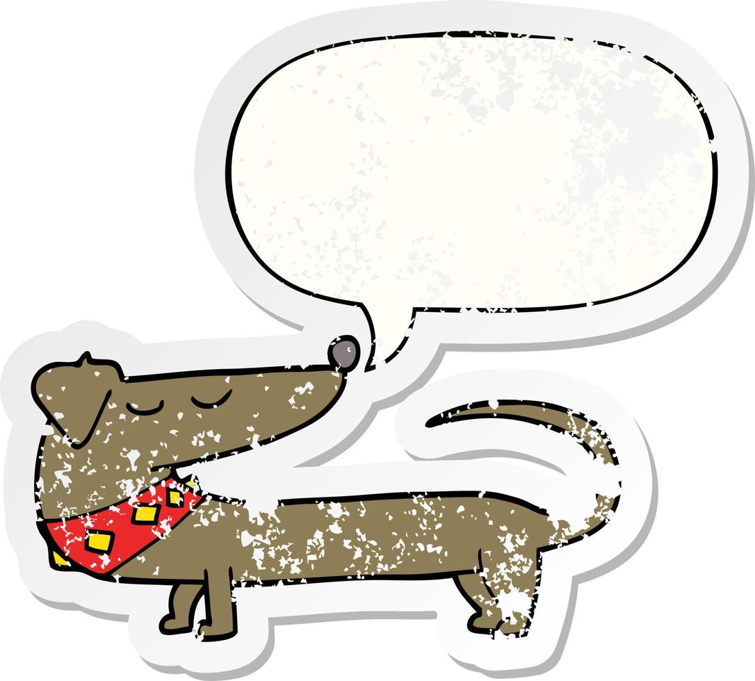 cartoon dog and speech bubble distressed sticker vector