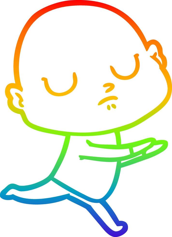 rainbow gradient line drawing cartoon bald man vector