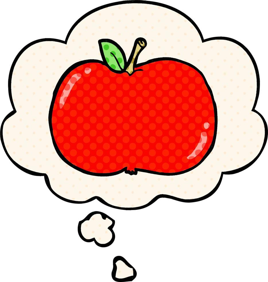 cartoon apple and thought bubble in comic book style vector