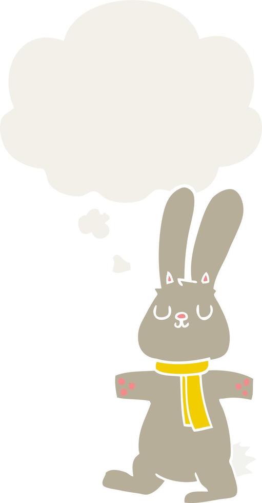 cartoon rabbit and thought bubble in retro style vector