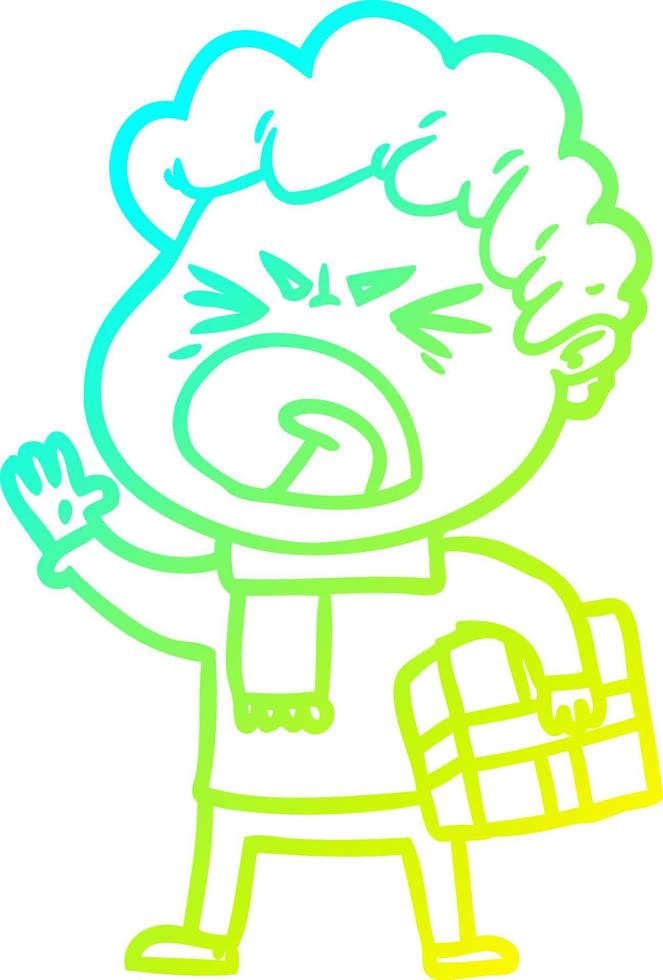 cold gradient line drawing cartoon furious man vector