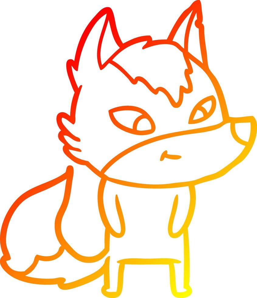 warm gradient line drawing friendly cartoon wolf vector