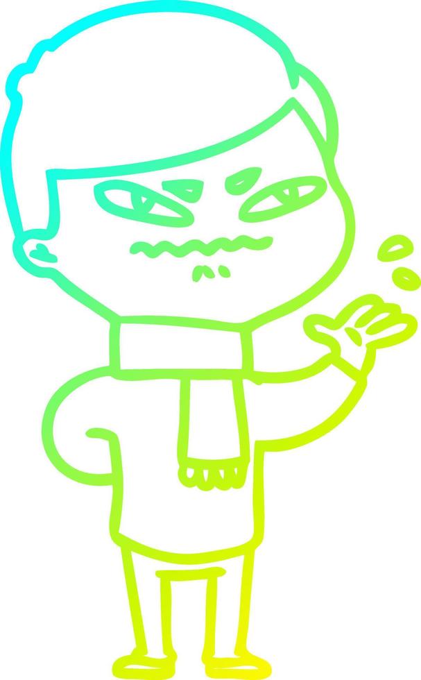 cold gradient line drawing cartoon angry man vector