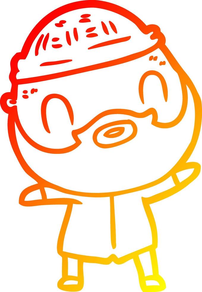 warm gradient line drawing cartoon bearded man vector