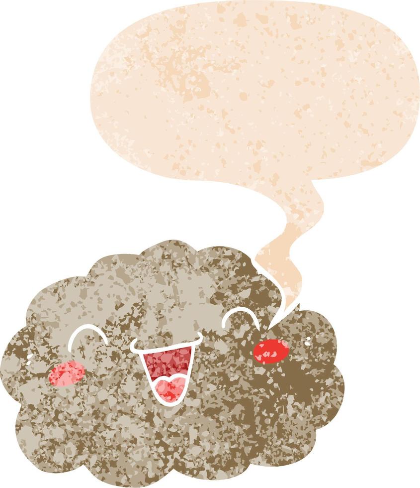 happy cartoon cloud and speech bubble in retro textured style vector