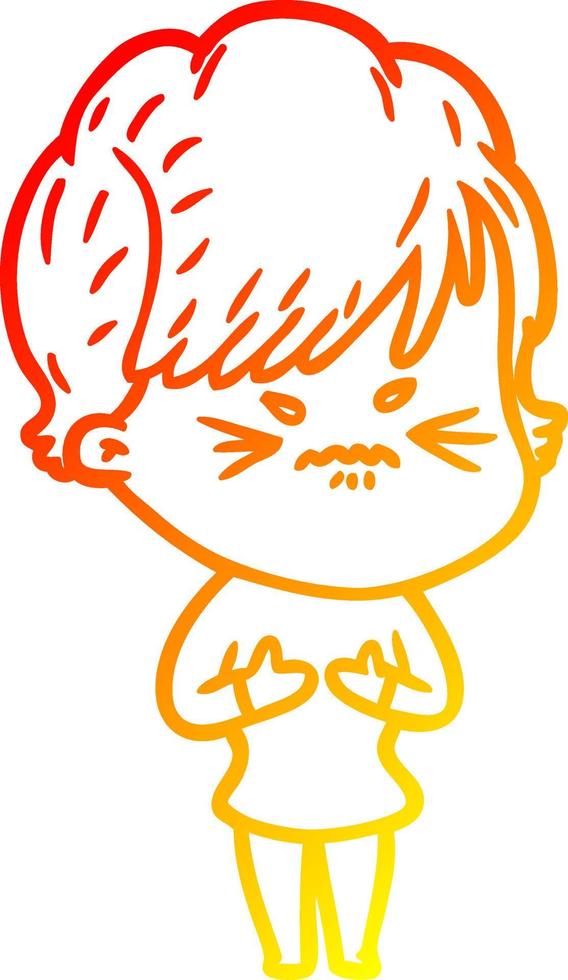 warm gradient line drawing cartoon frustrated woman vector