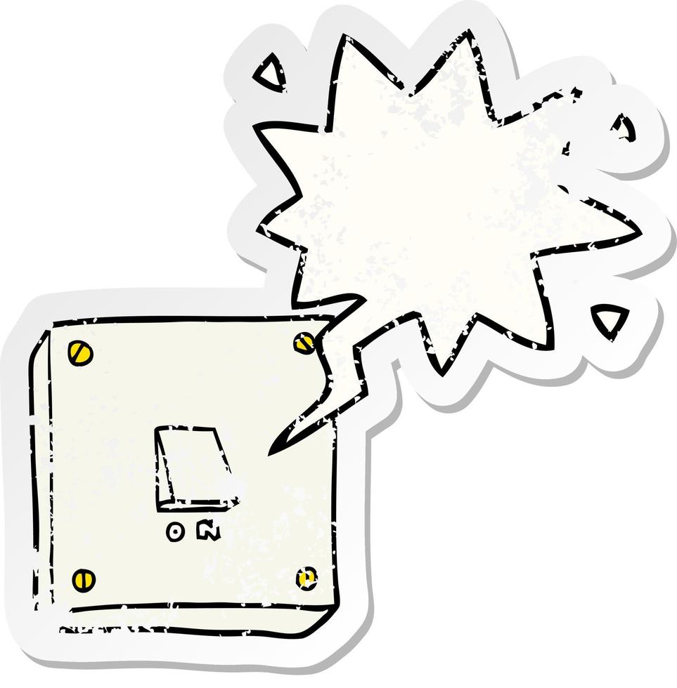 cartoon light switch and speech bubble distressed sticker vector
