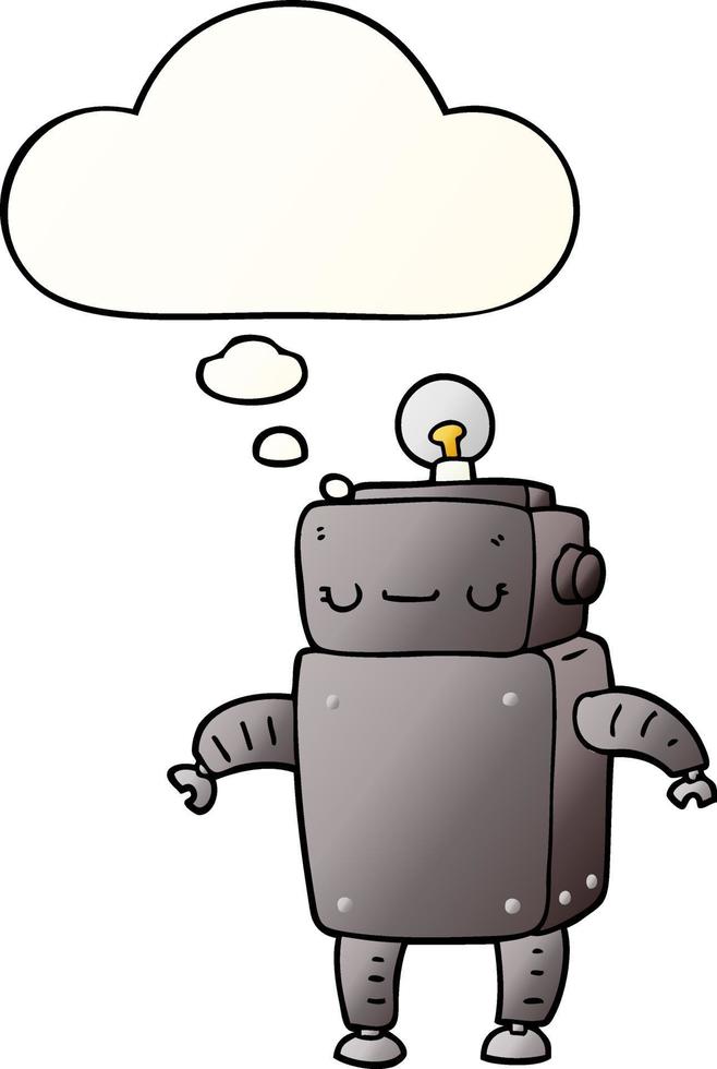 cartoon robot and thought bubble in smooth gradient style vector