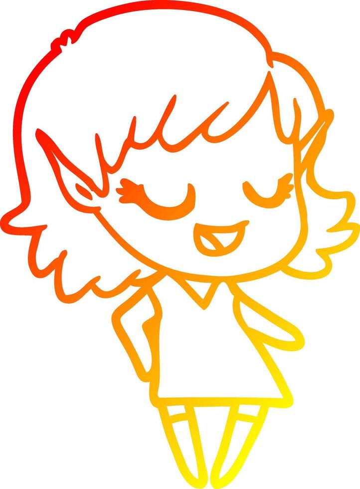 warm gradient line drawing happy cartoon elf girl vector