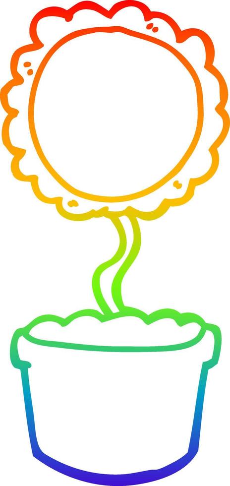 rainbow gradient line drawing cute cartoon flower vector