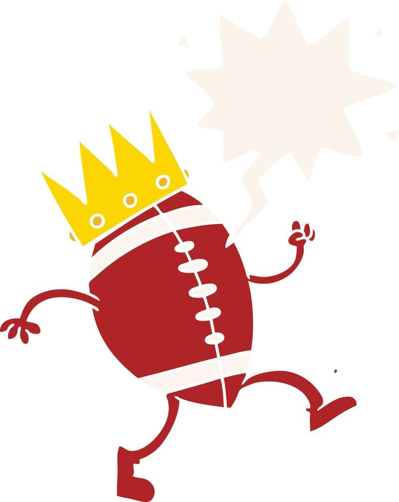 football and crown cartoon and speech bubble in retro style vector