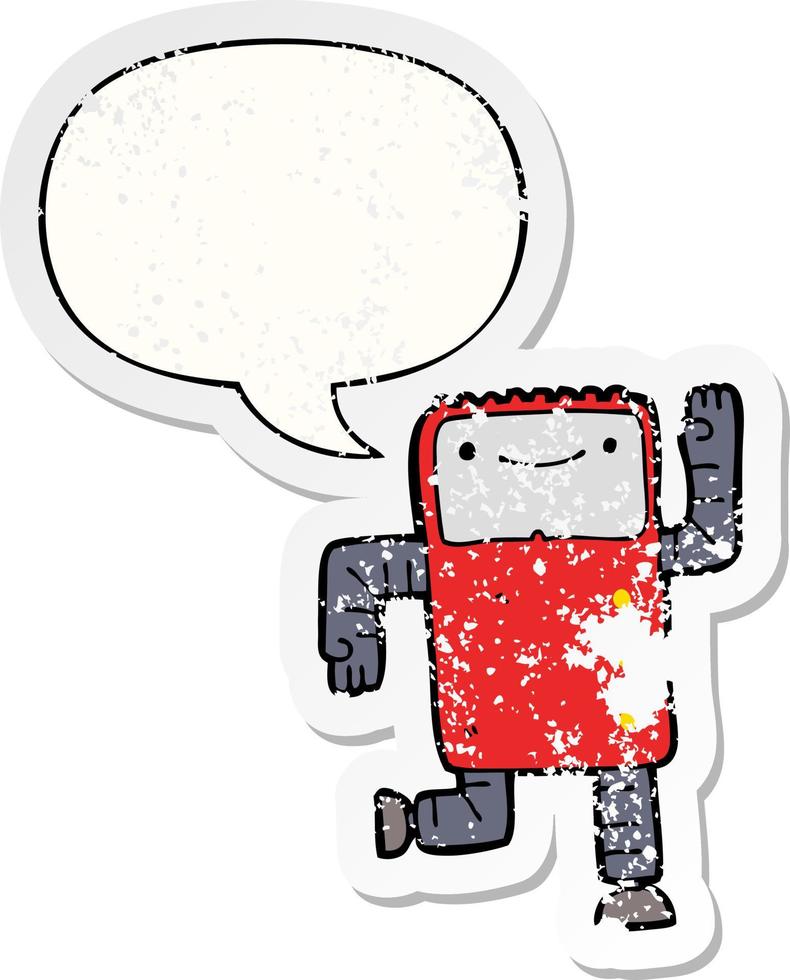 cartoon robot and speech bubble distressed sticker vector