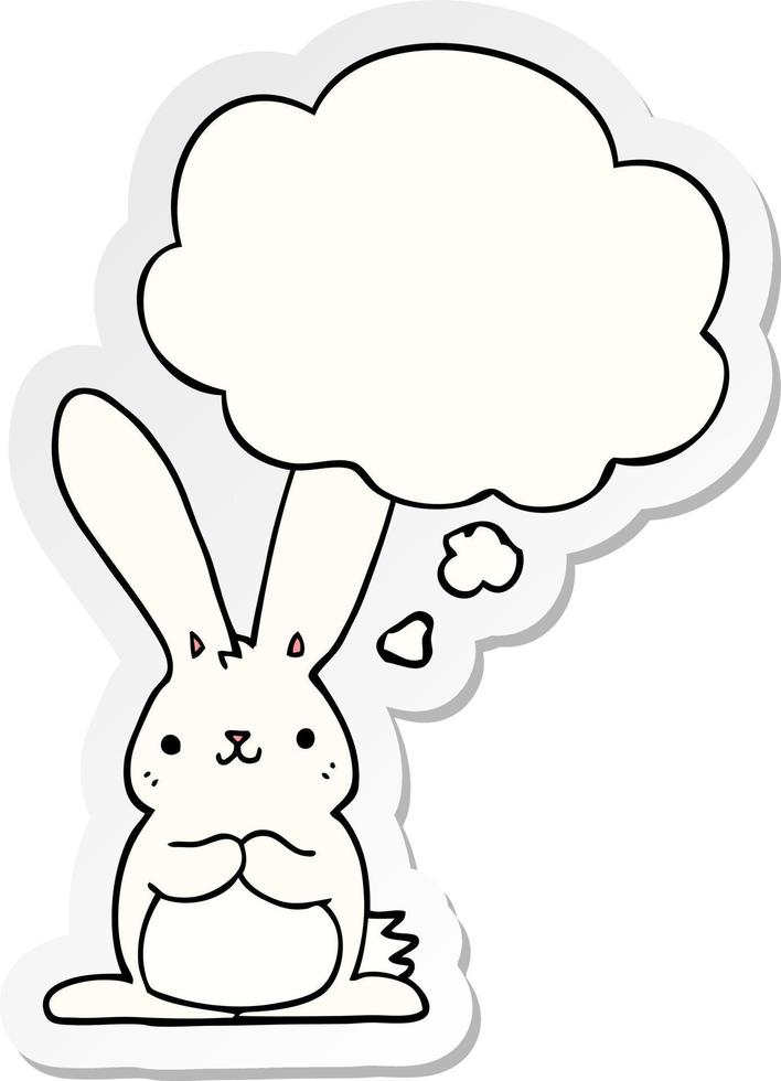 cartoon rabbit and thought bubble as a printed sticker vector