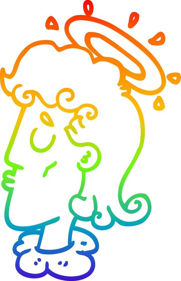 rainbow gradient line drawing cartoon angel face vector