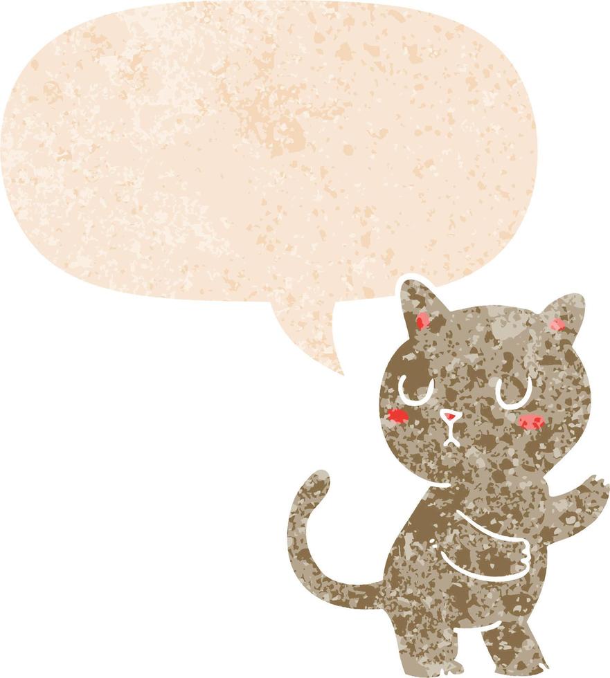 cartoon cat and speech bubble in retro textured style vector