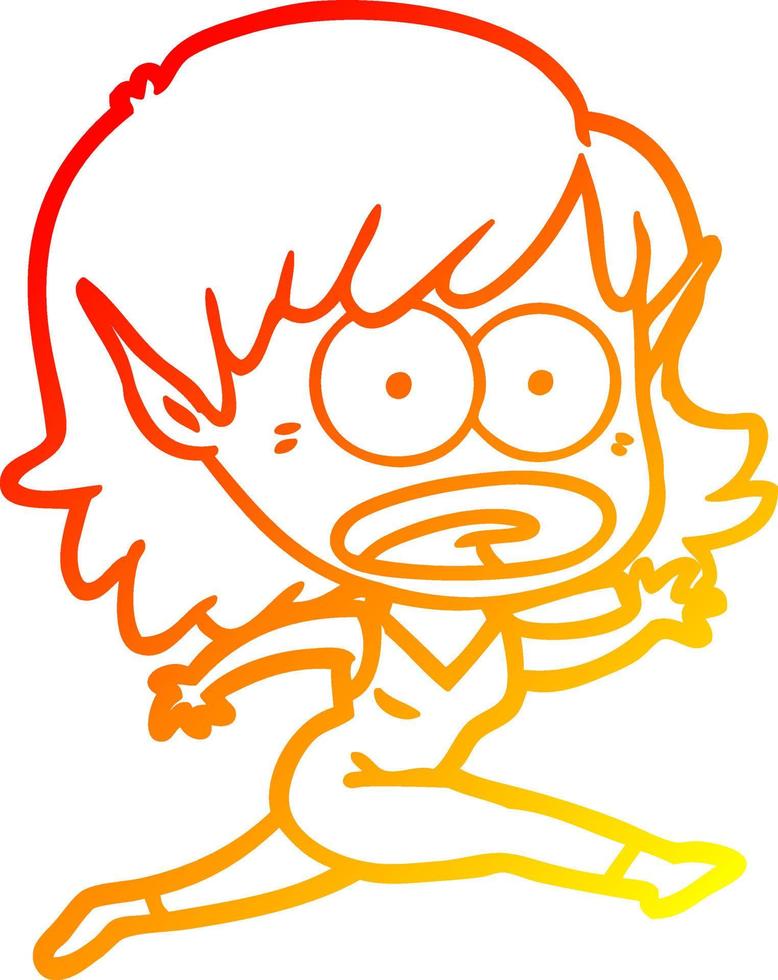 warm gradient line drawing cartoon shocked elf girl vector
