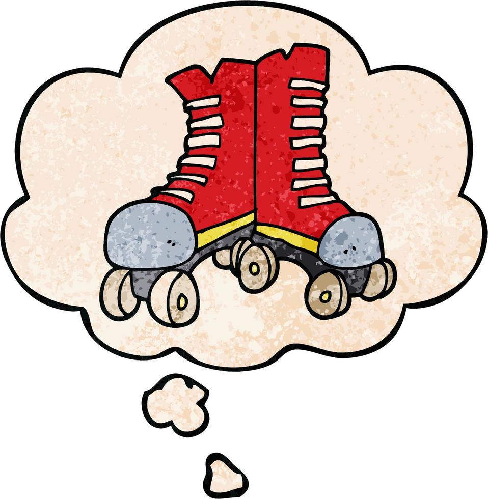 cartoon roller boots and thought bubble in grunge texture pattern style vector