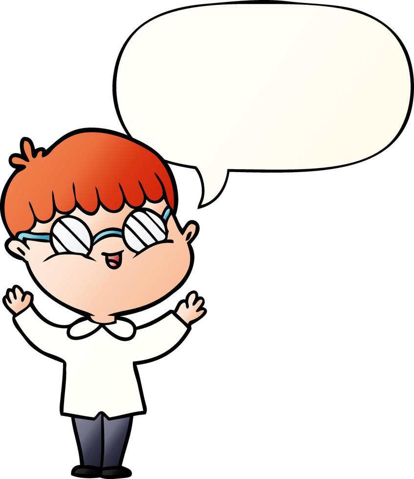 cartoon boy wearing spectacles and speech bubble in smooth gradient style vector