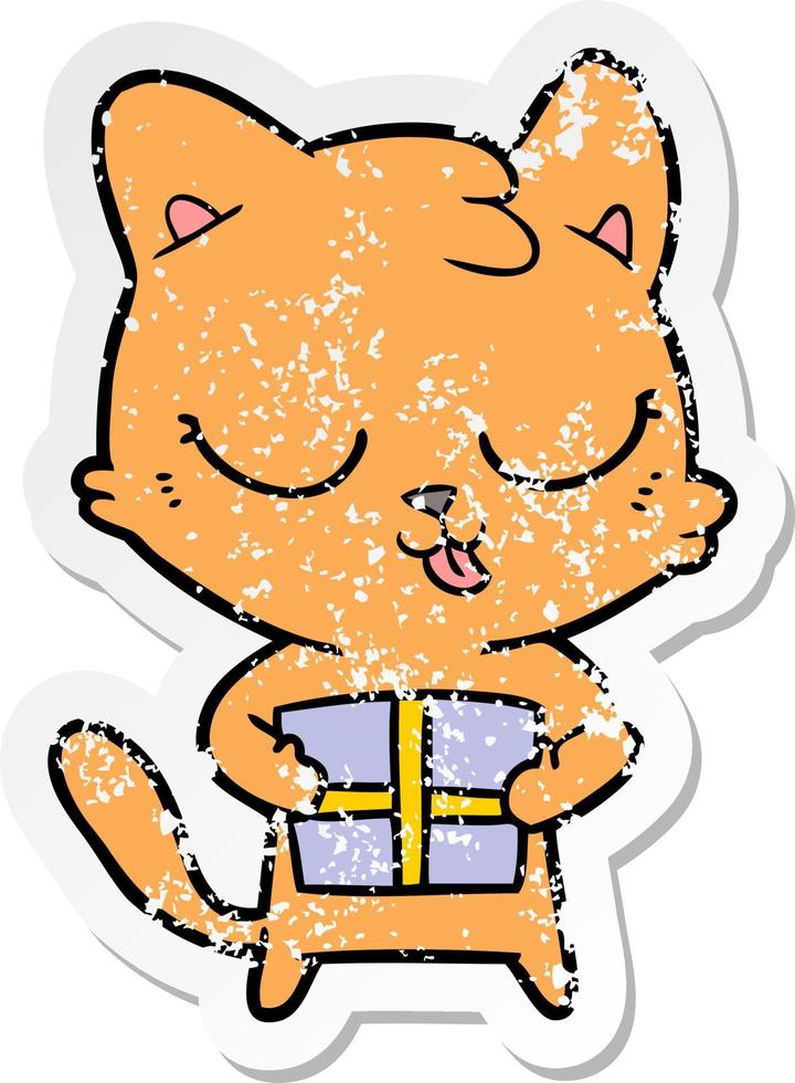 distressed sticker of a cute cartoon cat vector