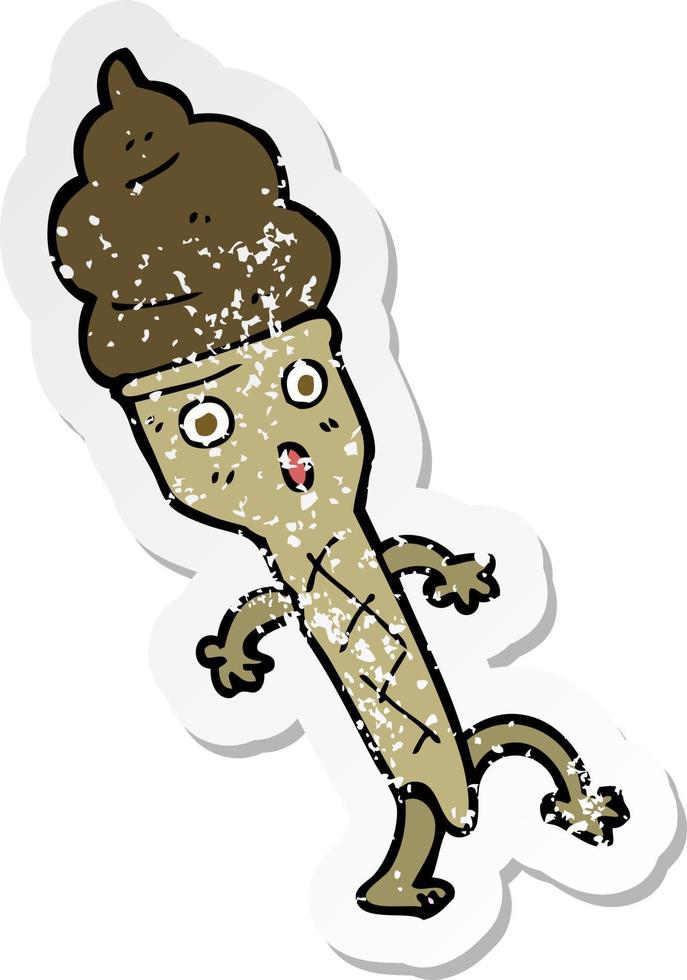 retro distressed sticker of a cartoon ice cream vector