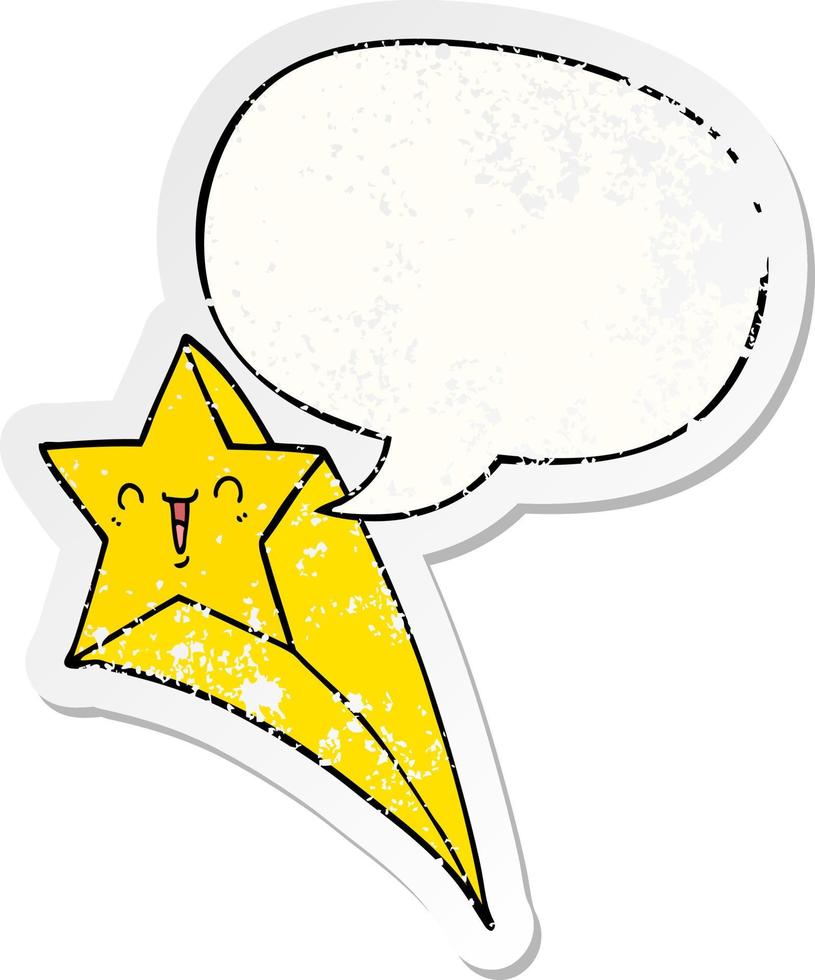 cartoon shooting star and speech bubble distressed sticker vector