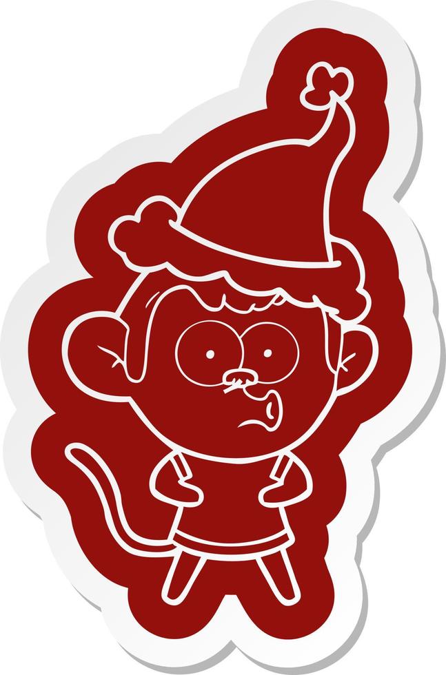 cartoon  sticker of a surprised monkey wearing santa hat vector