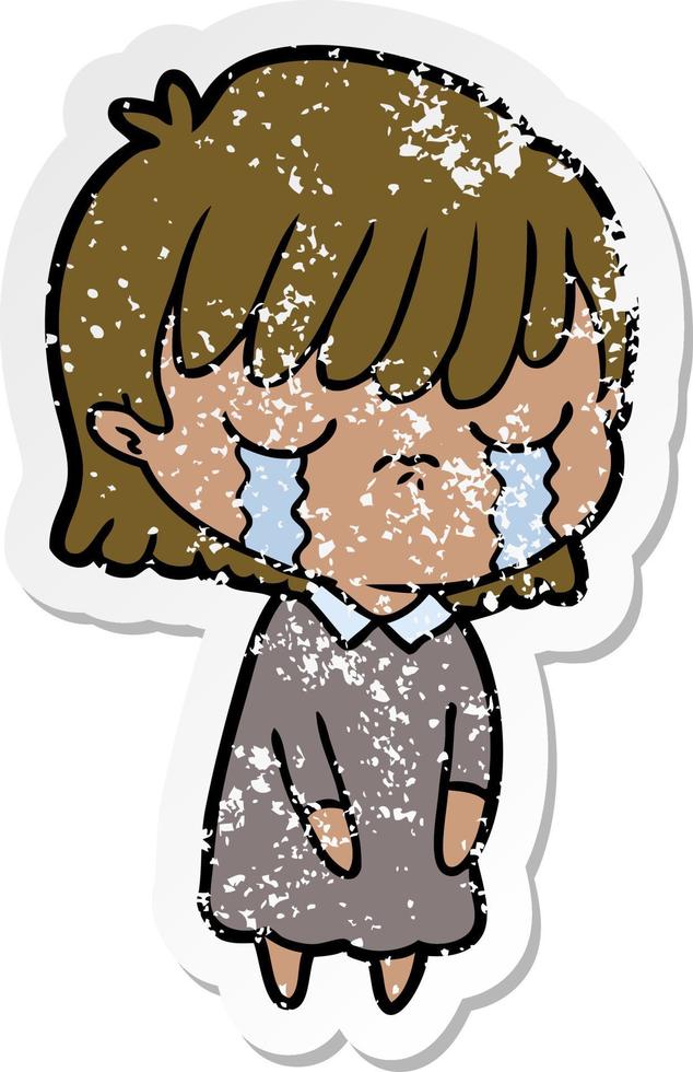 distressed sticker of a cartoon woman crying vector