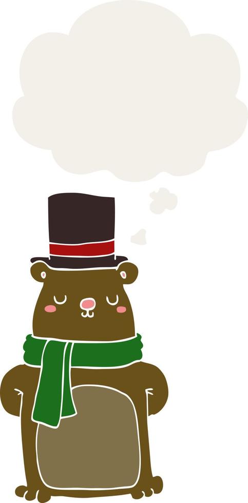 cartoon bear and thought bubble in retro style vector