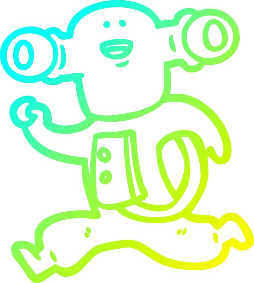 cold gradient line drawing friendly cartoon alien running vector