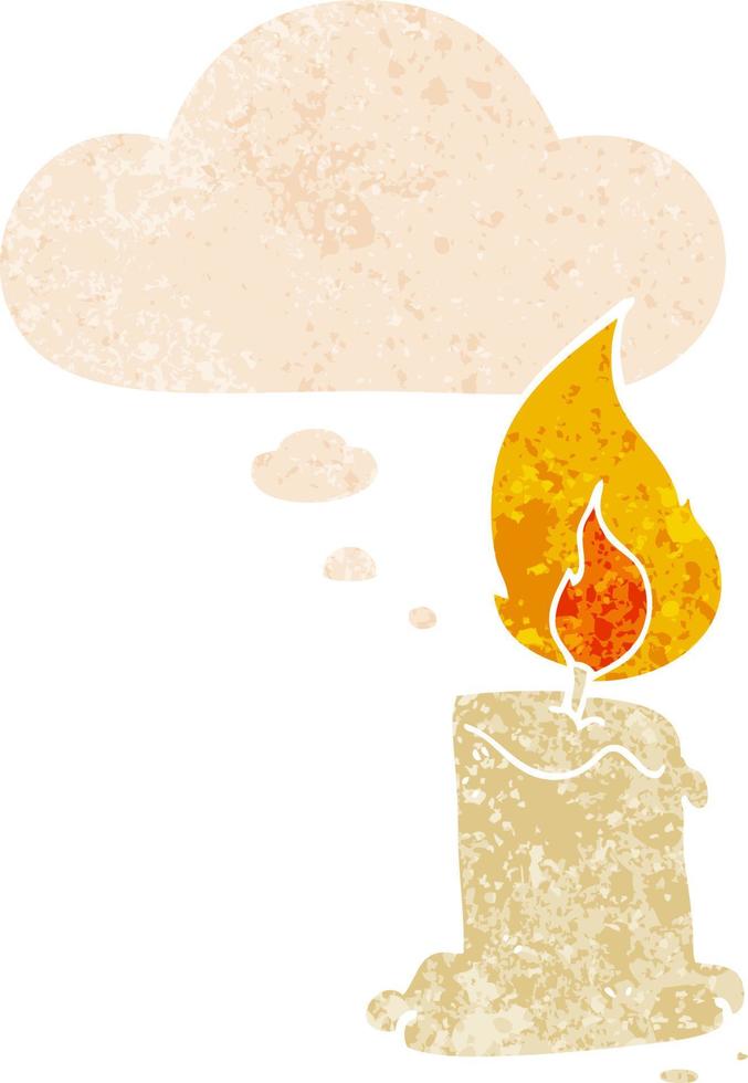 cartoon candle and thought bubble in retro textured style vector