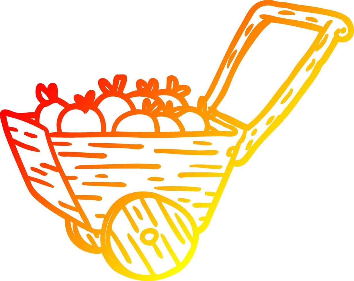 warm gradient line drawing cart full of fresh apples vector