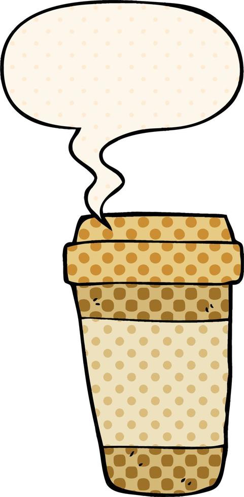 cartoon coffee cup and speech bubble in comic book style vector