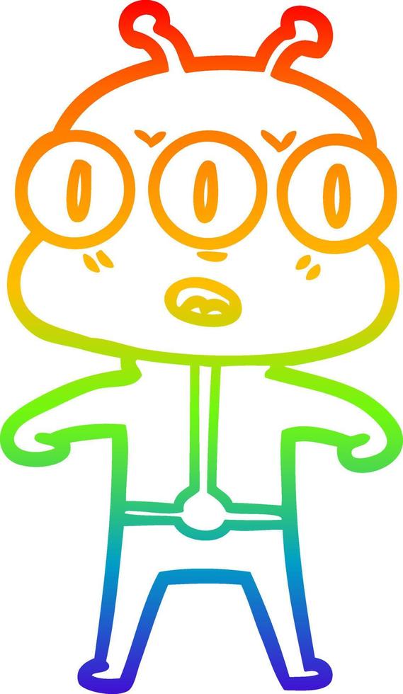 rainbow gradient line drawing cartoon three eyed alien vector