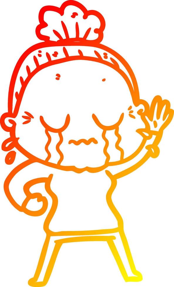 warm gradient line drawing cartoon old woman crying and waving vector