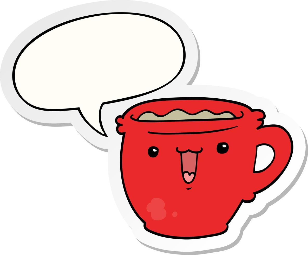 cute cartoon coffee cup and speech bubble sticker vector