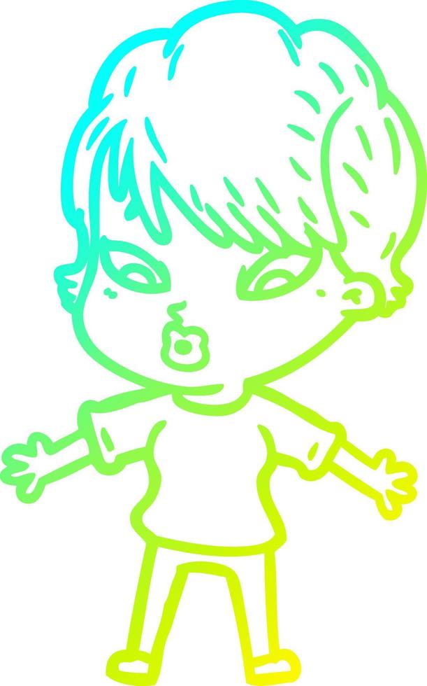 cold gradient line drawing cartoon woman vector