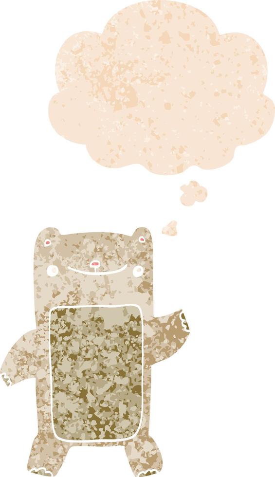 cartoon teddy bear and thought bubble in retro textured style vector